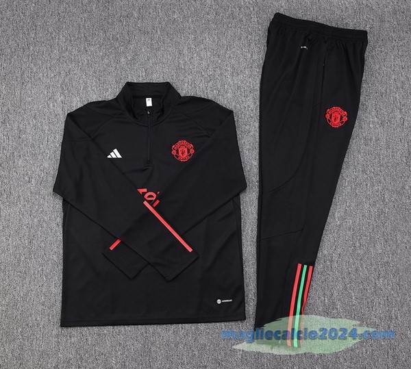 Set Completo Sudadera Formazione Manchester United 2023 2024 Nero Poco Prezzo