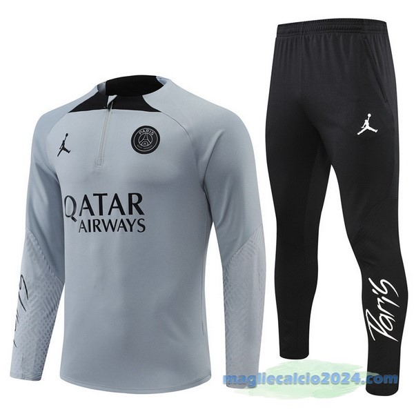 Set Completo Sudadera Formazione Paris Saint Germain 2022 2023 Grigio Nero Poco Prezzo