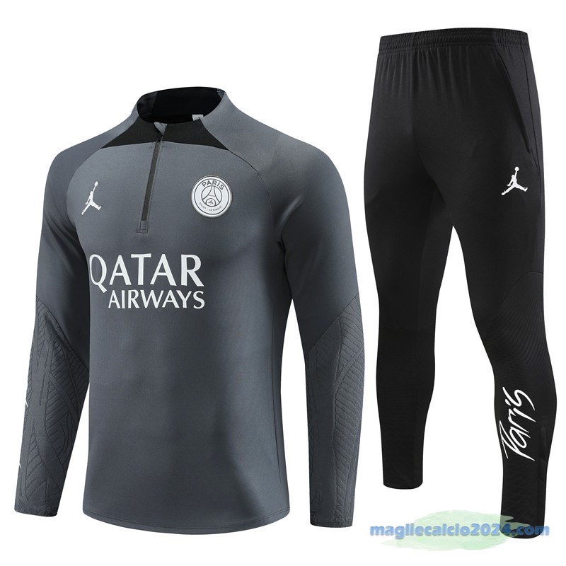 Set Completo Sudadera Formazione Paris Saint Germain 2023 2024 Grigio Nero Poco Prezzo