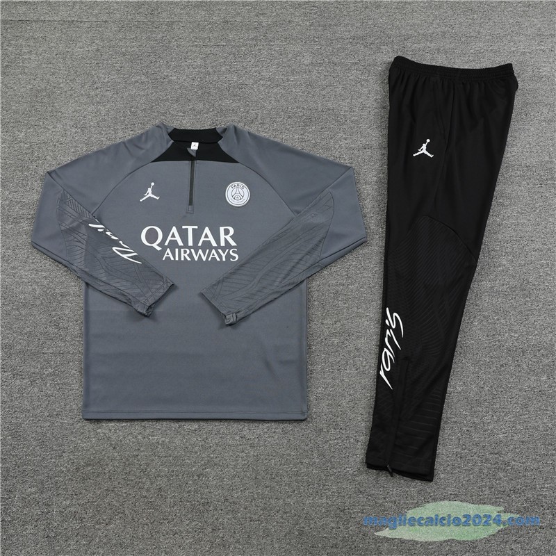 Set Completo Sudadera Formazione Paris Saint Germain 2023 2024 Grigio Nero Poco Prezzo