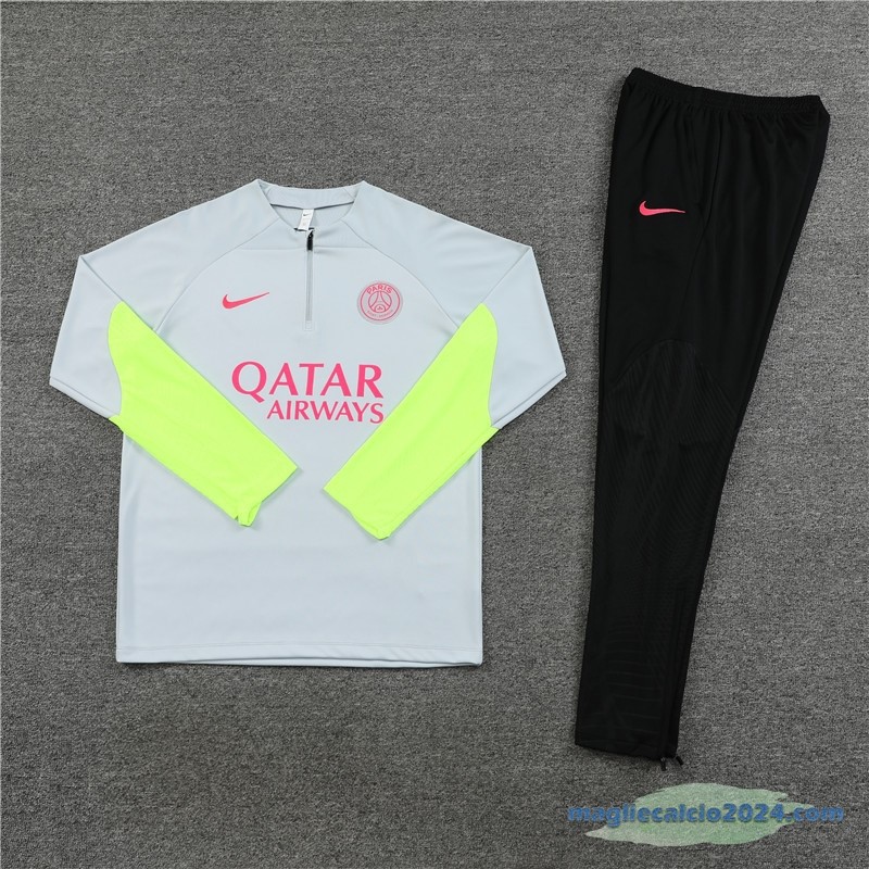 Set Completo Sudadera Formazione Paris Saint Germain 2023 2024 Grigio Verde Nero Poco Prezzo