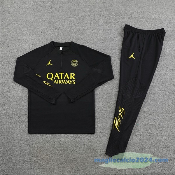 Set Completo Sudadera Formazione Paris Saint Germain 2023 2024 Nero Giallo Poco Prezzo