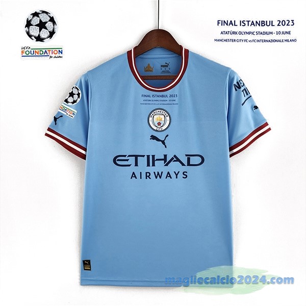 Thailandia Prima Maglia Champions League Finales Manchester City 2022 2023 Azul Poco Prezzo
