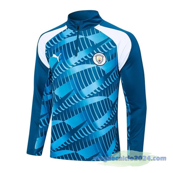 Felpa Allenamento Manchester City 2023 2024 Blu Bianco Poco Prezzo