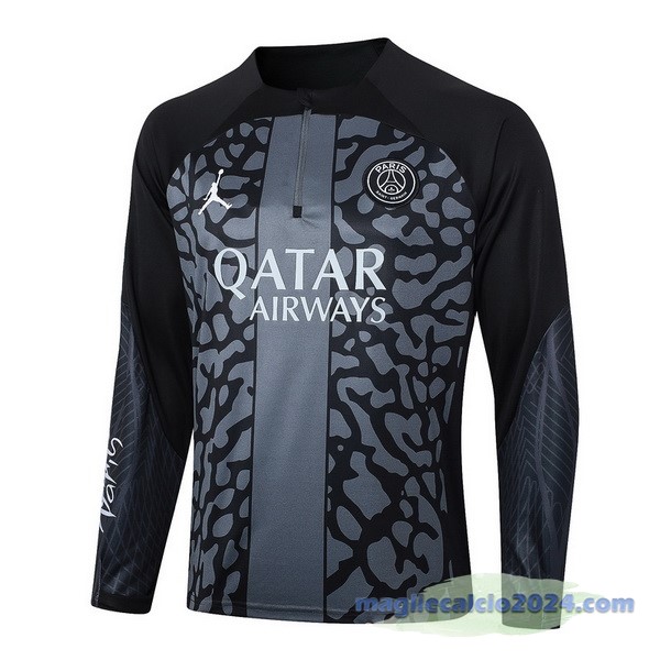 Felpa Allenamento Paris Saint Germain 2023 2024 Grigio Nero Poco Prezzo