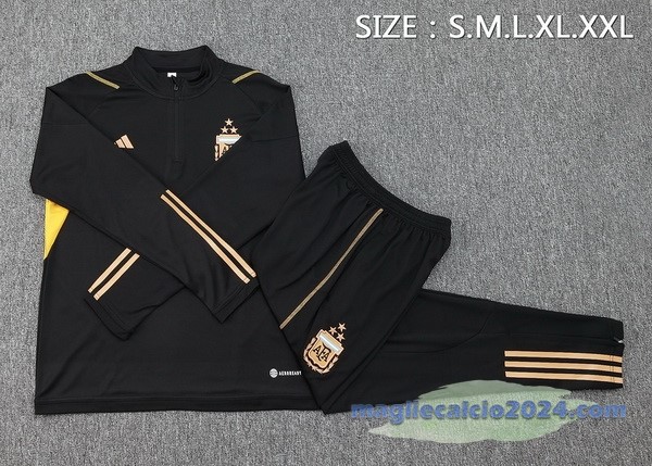 Set Completo Felpa Allenamento Argentina 2023 Nero II Giallo Poco Prezzo