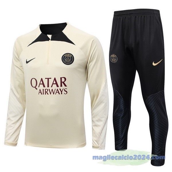 Set Completo Felpa Allenamento Bambino Paris Saint Germain 2023 2024 Giallo Nero Poco Prezzo
