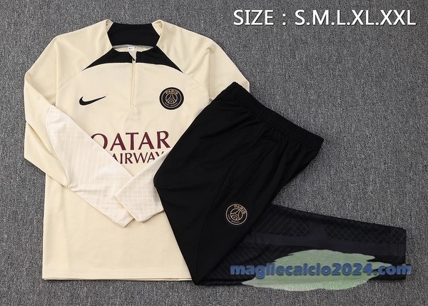 Set Completo Felpa Allenamento Bambino Paris Saint Germain 2023 2024 Giallo Nero Poco Prezzo