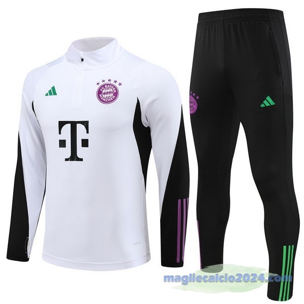 Set Completo Felpa Allenamento Bayern Múnich 2023 2024 Bianco I Nero Purpureo Poco Prezzo
