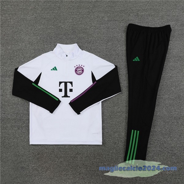 Set Completo Felpa Allenamento Bayern Múnich 2023 2024 Bianco I Nero Purpureo Poco Prezzo