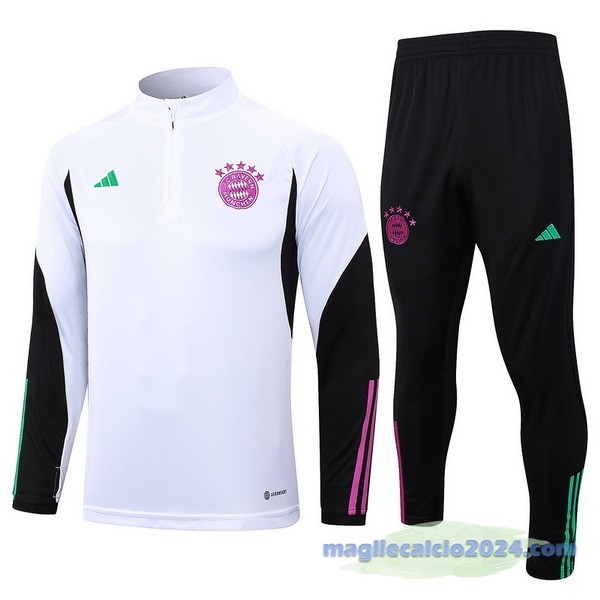 Set Completo Felpa Allenamento Bayern Múnich 2023 2024 Bianco Nero Purpureo Poco Prezzo