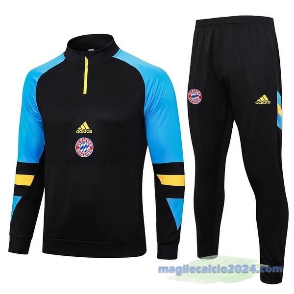 Set Completo Felpa Allenamento Bayern Múnich 2023 2024 Nero Blu Giallo Poco Prezzo