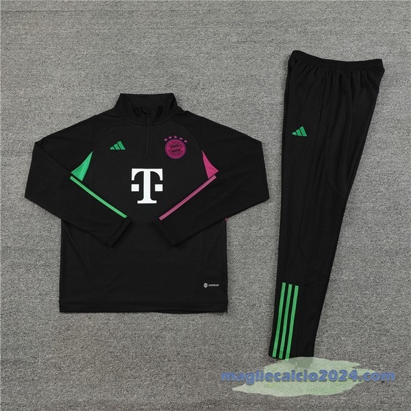 Set Completo Felpa Allenamento Bayern Múnich 2023 2024 Nero Purpureo Bianco Poco Prezzo