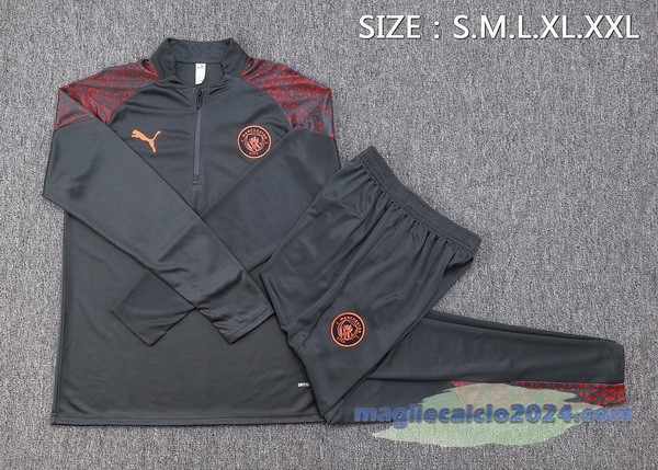Set Completo Felpa Allenamento Manchester City 2023 2024 Grigio Rosso Poco Prezzo