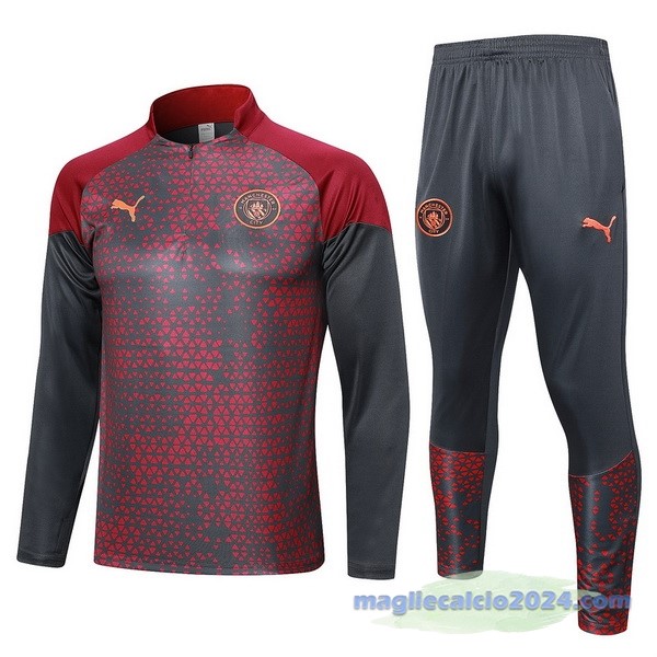 Set Completo Felpa Allenamento Manchester City 2023 2024 Rosso Grigio Poco Prezzo