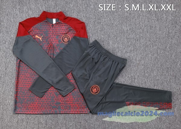 Set Completo Felpa Allenamento Manchester City 2023 2024 Rosso Grigio Poco Prezzo