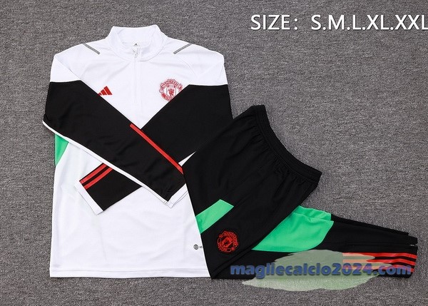 Set Completo Felpa Allenamento Manchester United 2023 2024 Bianco Nero Verde Poco Prezzo