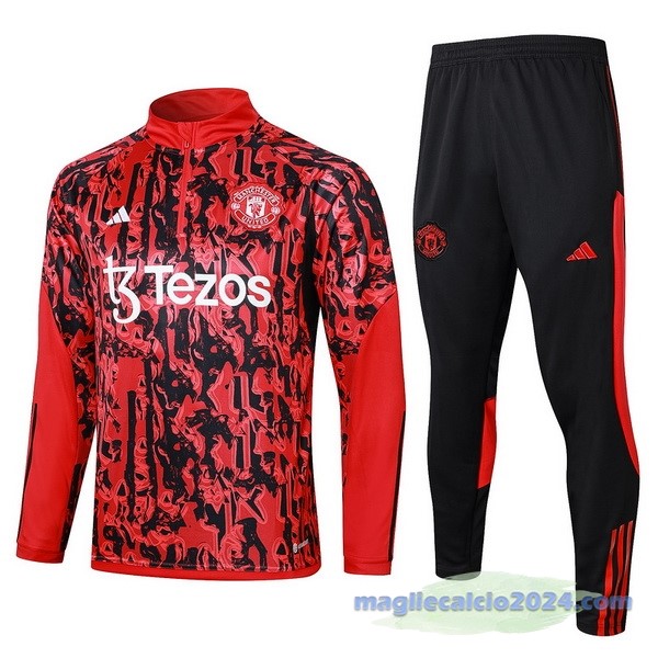 Set Completo Felpa Allenamento Manchester United 2023 2024 Rosso Nero Poco Prezzo