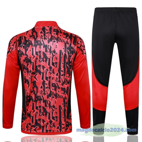 Set Completo Felpa Allenamento Manchester United 2023 2024 Rosso Nero Poco Prezzo
