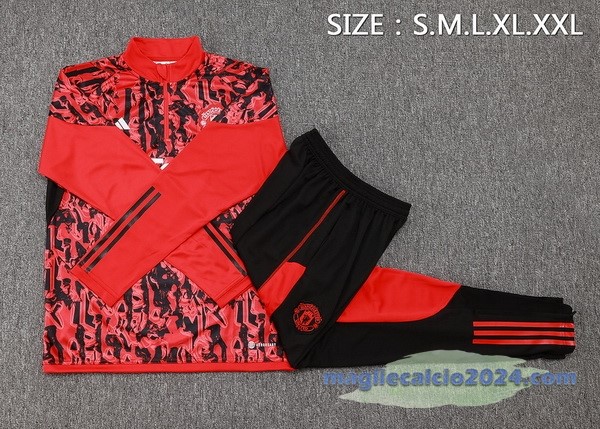 Set Completo Felpa Allenamento Manchester United 2023 2024 Rosso Nero Poco Prezzo