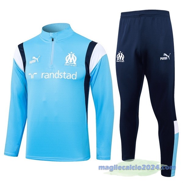 Set Completo Felpa Allenamento Marsella 2023 2024 Blu Luce Bianco Poco Prezzo