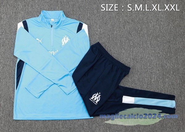 Set Completo Felpa Allenamento Marsella 2023 2024 Blu Luce Bianco Poco Prezzo