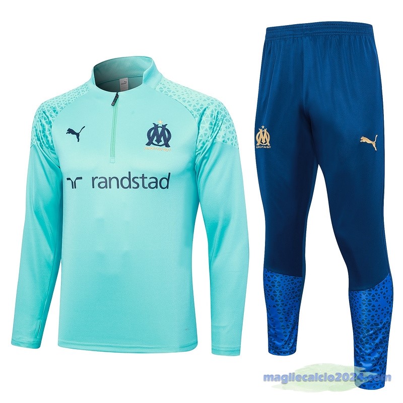 Set Completo Felpa Allenamento Marsella 2023 2024 Blu Verde Poco Prezzo