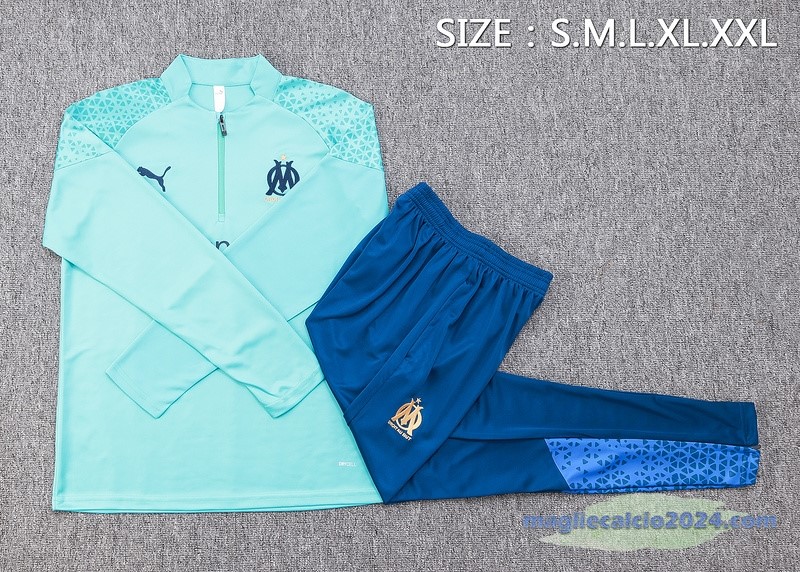 Set Completo Felpa Allenamento Marsella 2023 2024 Blu Verde Poco Prezzo