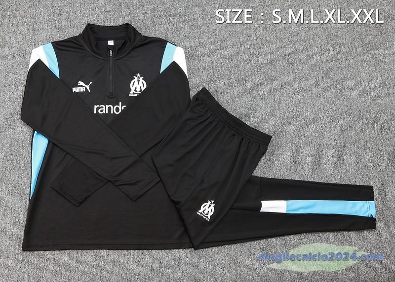 Set Completo Felpa Allenamento Marsella 2023 2024 Nero Blu Bianco Poco Prezzo