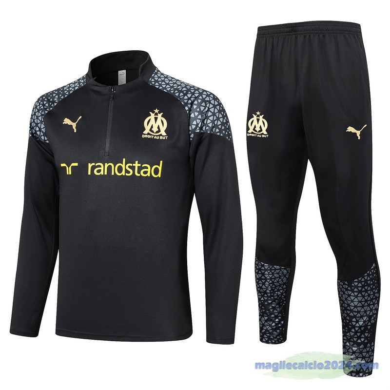 Set Completo Felpa Allenamento Marsella 2023 2024 Nero I Grigio Poco Prezzo