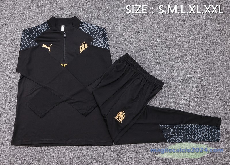 Set Completo Felpa Allenamento Marsella 2023 2024 Nero I Grigio Poco Prezzo