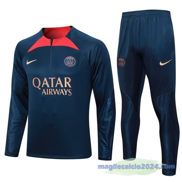 Set Completo Felpa Allenamento Paris Saint Germain 2023 2024 Blu I Navy Rosso Poco Prezzo