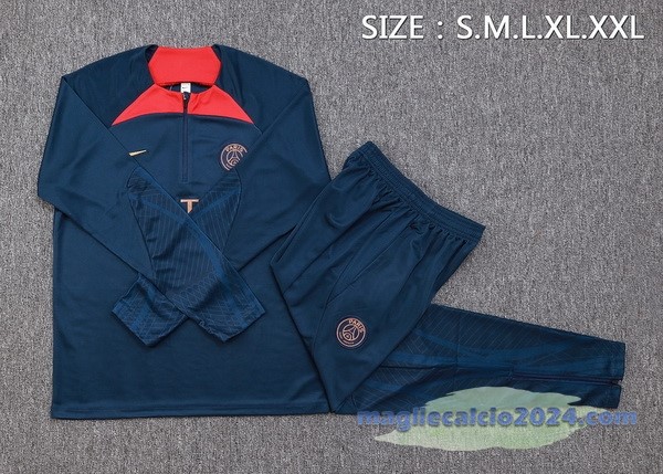 Set Completo Felpa Allenamento Paris Saint Germain 2023 2024 Blu I Navy Rosso Poco Prezzo