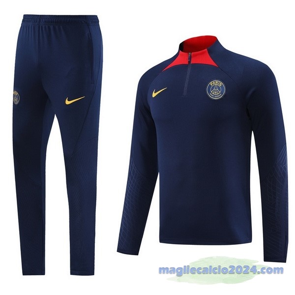 Set Completo Felpa Allenamento Paris Saint Germain 2023 2024 Blu Navy II Rosso Poco Prezzo