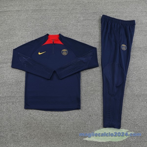 Set Completo Felpa Allenamento Paris Saint Germain 2023 2024 Blu Navy II Rosso Poco Prezzo