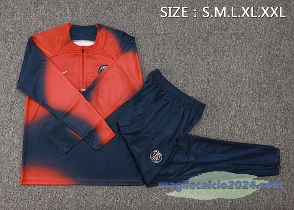 Set Completo Felpa Allenamento Paris Saint Germain 2023 2024 Blu Navy I Rosso Poco Prezzo