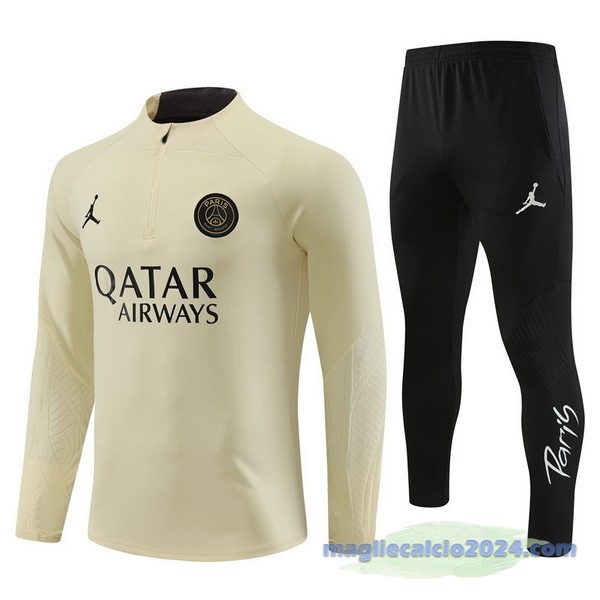 Set Completo Felpa Allenamento Paris Saint Germain 2023 2024 Giallo Nero Poco Prezzo
