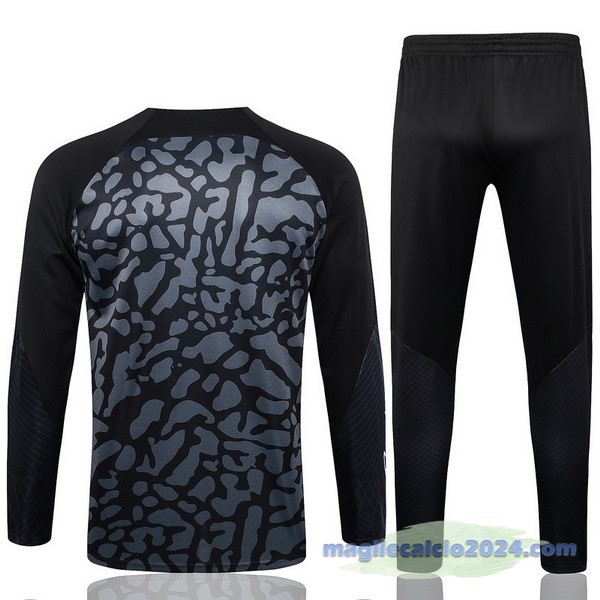 Set Completo Felpa Allenamento Paris Saint Germain 2023 2024 Grigio I Nero Poco Prezzo