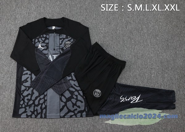 Set Completo Felpa Allenamento Paris Saint Germain 2023 2024 Grigio I Nero Poco Prezzo