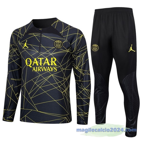 Set Completo Felpa Allenamento Paris Saint Germain 2023 2024 Nero IIII Giallo Poco Prezzo