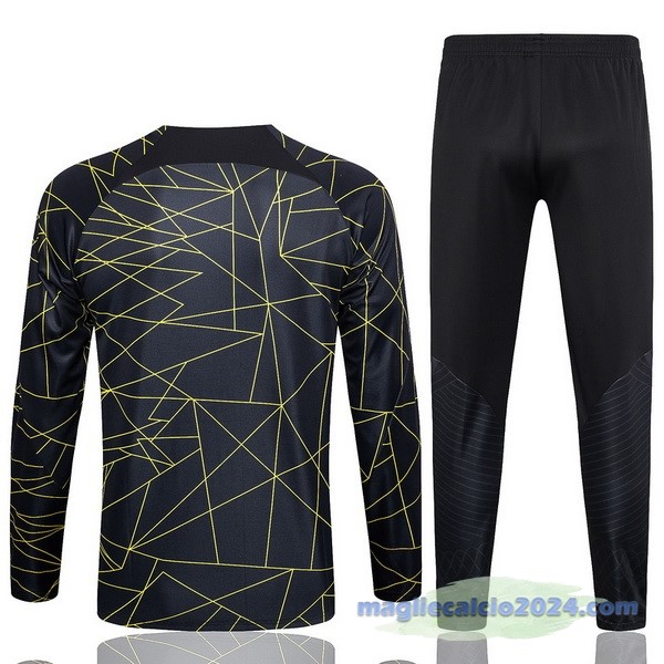 Set Completo Felpa Allenamento Paris Saint Germain 2023 2024 Nero IIII Giallo Poco Prezzo