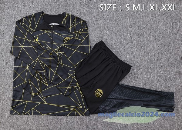 Set Completo Felpa Allenamento Paris Saint Germain 2023 2024 Nero IIII Giallo Poco Prezzo