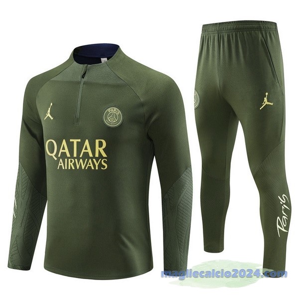 Set Completo Felpa Allenamento Paris Saint Germain 2023 2024 Verde Poco Prezzo