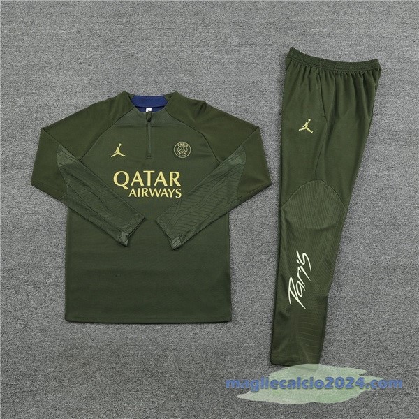Set Completo Felpa Allenamento Paris Saint Germain 2023 2024 Verde Poco Prezzo