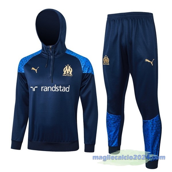 Set Completo Felpa Cappuccio Marsella 2023 2024 Blu I Navy Poco Prezzo