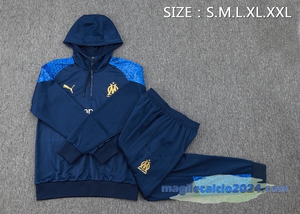 Set Completo Felpa Cappuccio Marsella 2023 2024 Blu I Navy Poco Prezzo