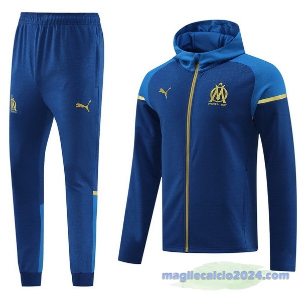 Set Completo Felpa Cappuccio Marsella 2023 2024 Blu Navy Poco Prezzo