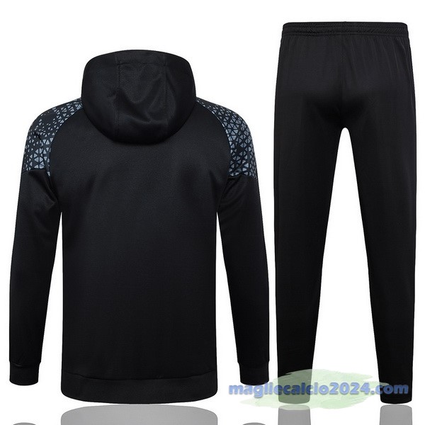 Set Completo Felpa Cappuccio Marsella 2023 2024 Nero Grigio Poco Prezzo