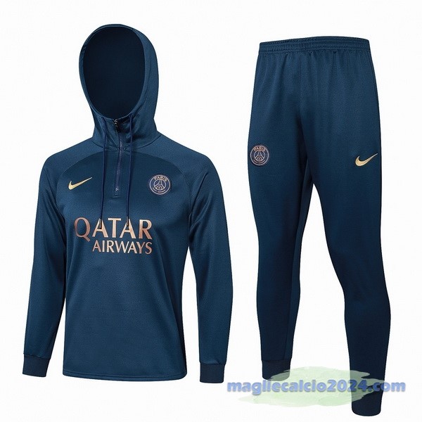 Set Completo Felpa Cappuccio Paris Saint Germain 2023 2024 Blu II Navy Poco Prezzo