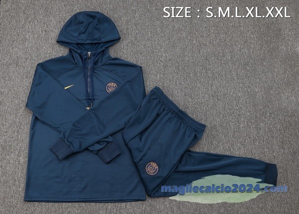 Set Completo Felpa Cappuccio Paris Saint Germain 2023 2024 Blu II Navy Poco Prezzo
